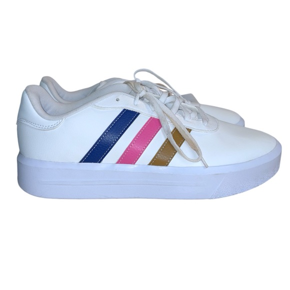 Adidas Women's White Sneakers with Pink, Blue, and Gold Stripes - Picture 12 of 16